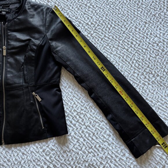 Vintage BEBE Black Leather Moto Jacket with Laceup Back and Peplum Skirt, Small - Picture 13 of 14